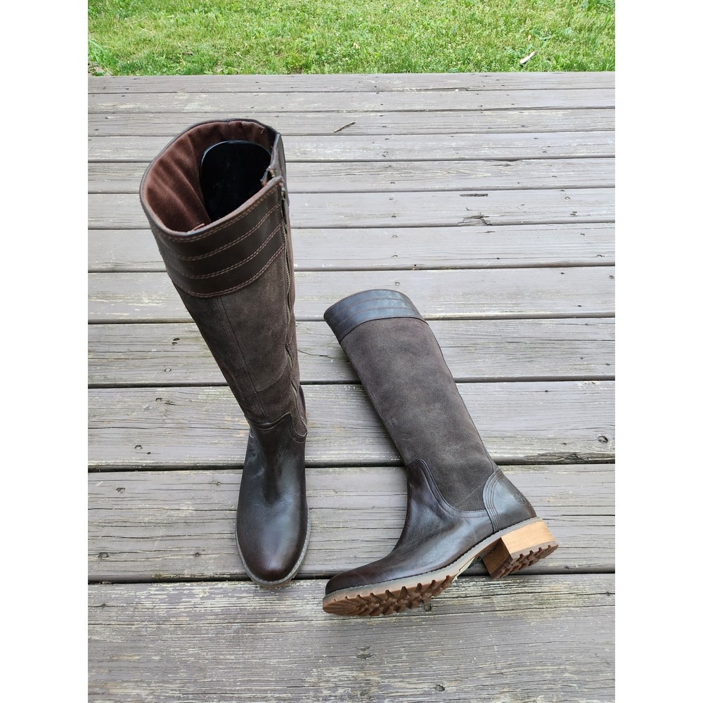 Timberland Riding Boots Dark Brown Leather Suede Tall Lug Sole A12VU Size 9.5